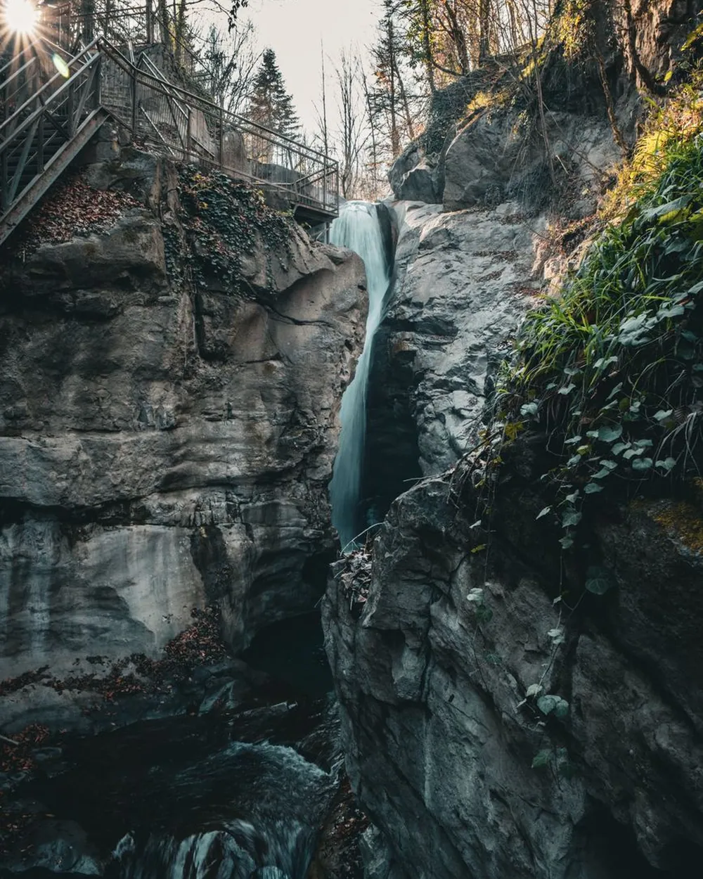 Bassin naturel et cascade dans une ravine boisée de La Réunion